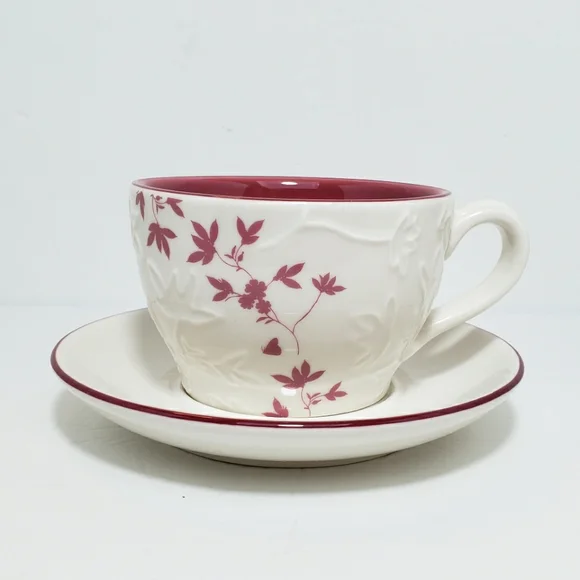 Starbucks 2006 Embossed Leaf Mug Cup and Saucer Pink Cream 9 oz - Picture 3 of 14